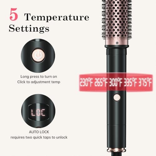 2in1 Negative Ion Thermal Brush - Heated Round Brush for Perfect Blow Out & Curls, 1.5" & 1.75", 5 Temp Settings, Dual V