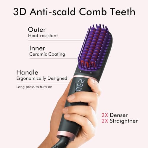 Ionic Hair Straightening Brush - 450 Million Negative Ions, 2 Temp Settings, Safe Auto-Off (Black)