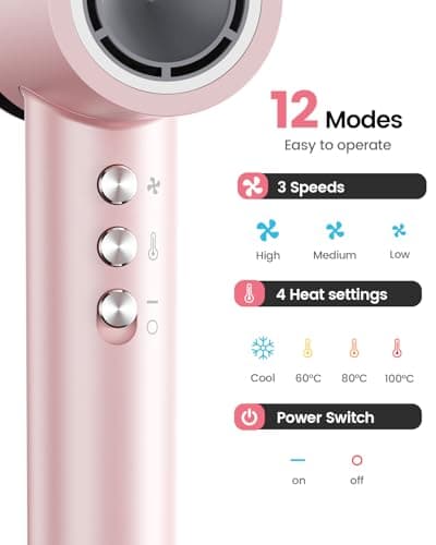 110,000 RPM Ionic Pink Hair Dryer, Lightweight and Quiet for Men and Women
