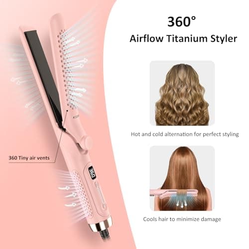 Dual Voltage Flat Iron Curling Wand for Travel - 1.25 Inch Hair Styler and Curler with 360° Airflow