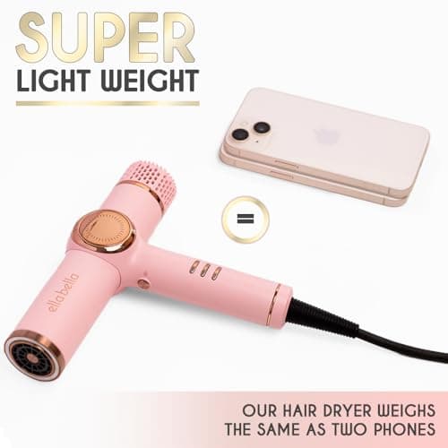 ELLA BELLA Professional Ionic Hair Dryer with Diffuser • Negative Ion Blow Dryer