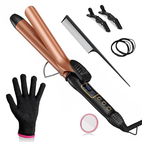 9mm Ceramic Curling Iron for Medium & Long Hair with Adjustable Temp & Heat Glove