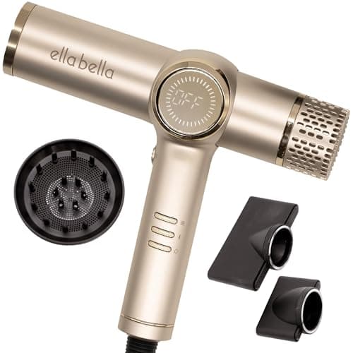 ELLA BELLA Professional Ionic Hair Dryer with Diffuser • Negative Ion Blow Dryer