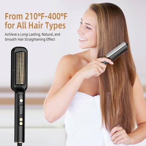 Ceramic Coated Hair Straightener with Brush, 6 Temp Settings 210-400°F Fast Heat Travel Curryeurs