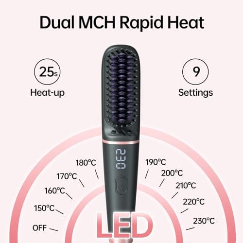 Ionic Hair Straightening Brush - 450 Million Negative Ions, 2 Temp Settings, Safe Auto-Off (Black)