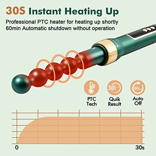 Yinhua 5-in-1 Curling Iron Set with Ceramic Barrels & Brush, 30S Heat Up