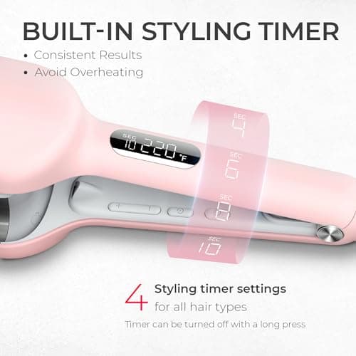 TYMO ROVY 1.25 Inch Ceramic Curling Wand - Ionic Deep Waver for Beach Waves, Pink, 3 Barrel, Dual Voltage, Anti-Scald