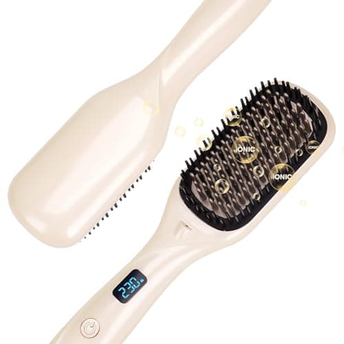 Champagne Ceramic Ionic Straightener Comb - Less Frizz, Fast Heating | Women's Hair Straightener | 2-in-1 Flat Iron Brus