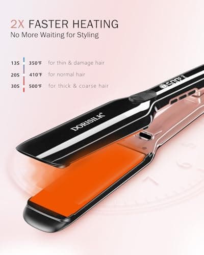 Dorisilk 500°F Plasma Straightener, Frizz-Free & Shiny Hair 2-in-1 Curler