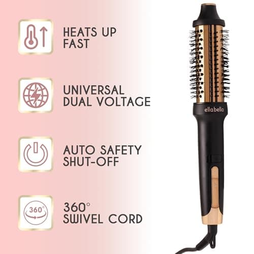 ELLA BELLA Negative ION Plasma Heated Round Brush • Volumizer & Curler • Fast HeatUp • Dual Voltage