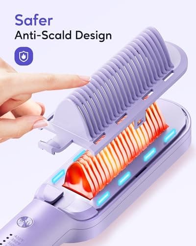 Fast Heating Wavytalk Hair Straightener Brush for Women, Dual Voltage, Purple