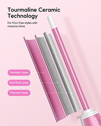 WavyTalk 3/8 Inch Curling Wand, Adjustable Temp Ceramic Barrel (Pink)