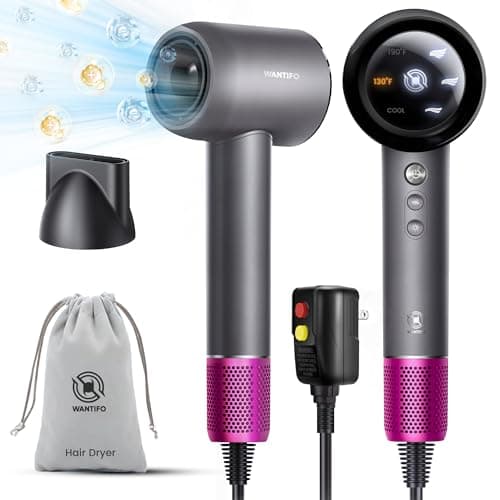 Ionic High-Speed Hair Dryer with 110,000 RPM Motor - LED Display, Thermo-Control, Travel & Professional