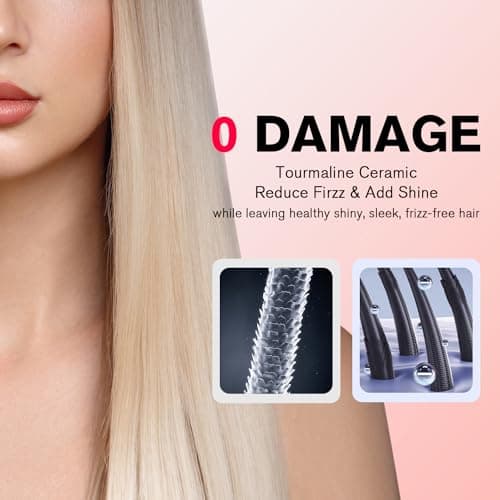 MiroPure Ceramic Hair Straightener Brush, Pink, 10.3" x 2.3", 5 Heat Settings, 30s Heat Up