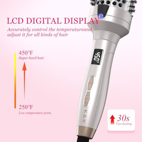 K&K Thermal Brush - 1.7 inch Heated Round for Volume & Straightening/Curling