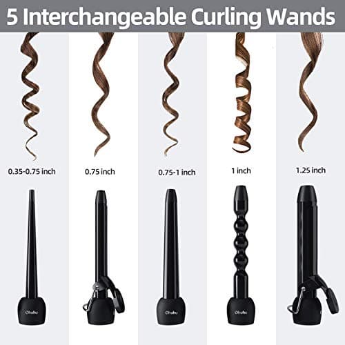 5-in-1 Ohuhu Curling Iron Wand Set LCD Temp. Display Black