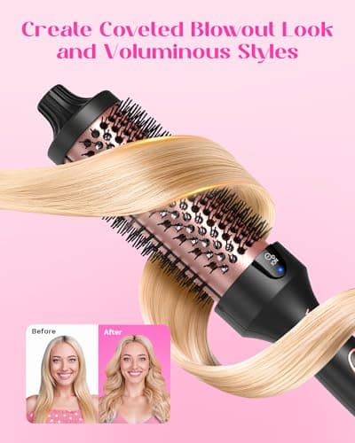 WavyTalk 1.5" Heated Round Brush for Smooth Blowout, 5 Temp Settings, Dual Voltage