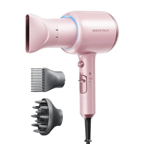 Wavytalk Ionic Hair Dryer, Fast & Quiet Drying with Ceramic Tech, 3 Attachments, Rose Gold