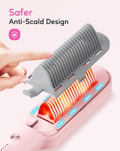 Wavytalk Sleek Ionic Straightening Brush, 6 Temp Adjust, Anti-Scald Ceramic, Fast Heat, Dual Voltage, Pink