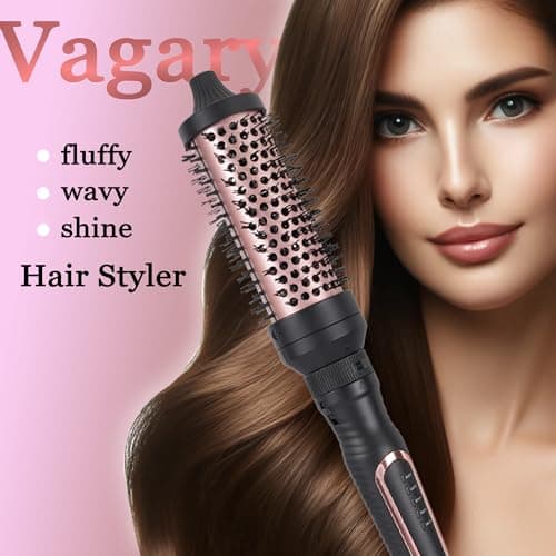 VAGARY 3-in-1 Heated Curling Brush, Dual Voltage, 5 Temp Settings, Ceramic Tourmaline