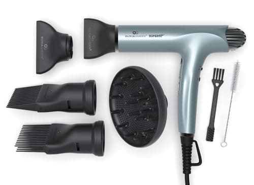 Olivia Garden 1875W SuperHP Hair Dryer - Ionic, Quiet, Fast Dry - 5 Attachments