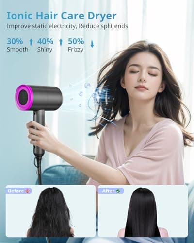 SHRATE Lightweight Ionic 1800W Hair Dryer with Diffuser - Fast & Quiet for Travel & Styling