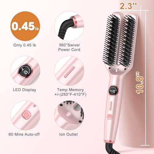 Nimmu Pink Ceramic Straightener Brush 5 Temp Home Salon Flat Iron