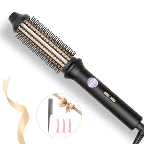 1.26 Inch Heated Round Brush Curling Iron, 10 Temp Settings, Fast Heat, Anti-Frizz Hair Styler