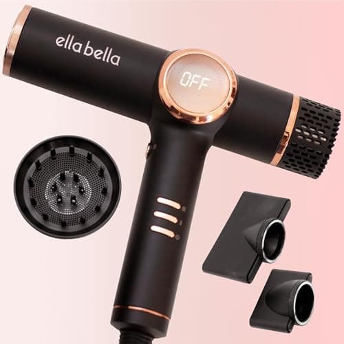 ELLA BELLA Professional Ionic Hair Dryer with Diffuser • Negative Ion Blow Dryer