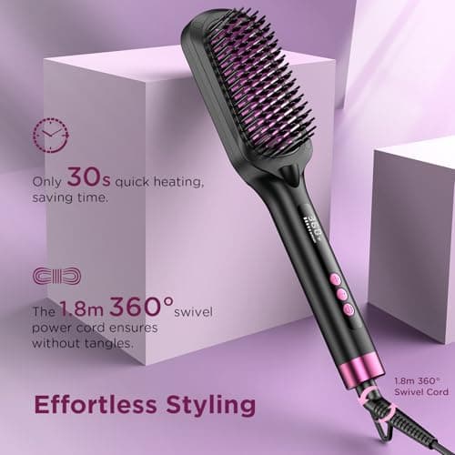 Black Global Voltage Hair Straightening Brush 30s Fast Heat Anti-Frizz Anti-Scald 16 Temp Modes