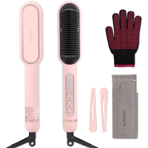 Negative Ionic Pink Hair Straightener Brush, 9 Temp Settings, LED Display