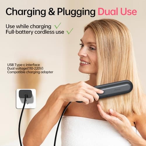 Portable 9600mAh Cordless Hair Straightener Brush