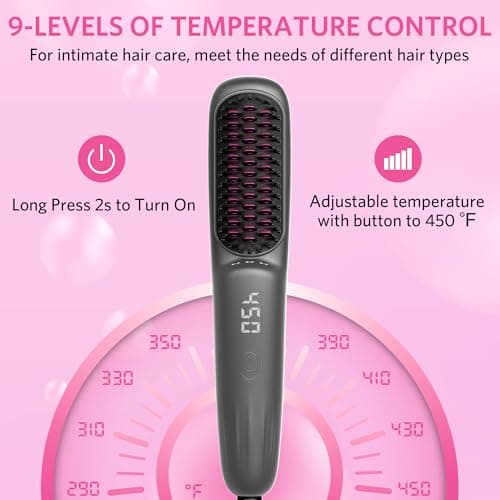 2-in-1 Hot Comb & Straightening Brush for Frizz-Free Hair – 9 Temp Settings, Up to 450℉
