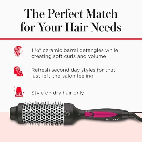 REVLON Perfect Match Hot Styler Heated Blowout Brush for Curls Body Volume Reduces Frizz Boosts Shine