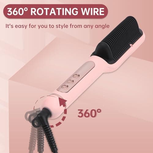 Negative Ionic Pink Hair Straightener Brush, 9 Temp Settings, LED Display