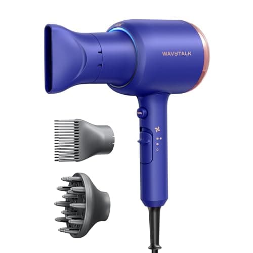 Wavytalk Ionic Hair Dryer, Fast & Quiet Drying with Ceramic Tech, 3 Attachments, Rose Gold