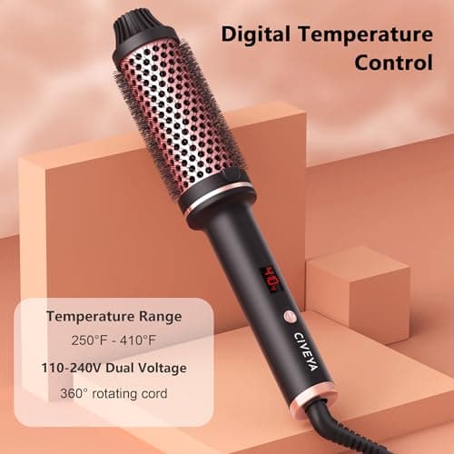 Temp Adjustable Ionic Thermal Curling Iron, 1.5 Inch Round Brush for Smooth Volumized Hair