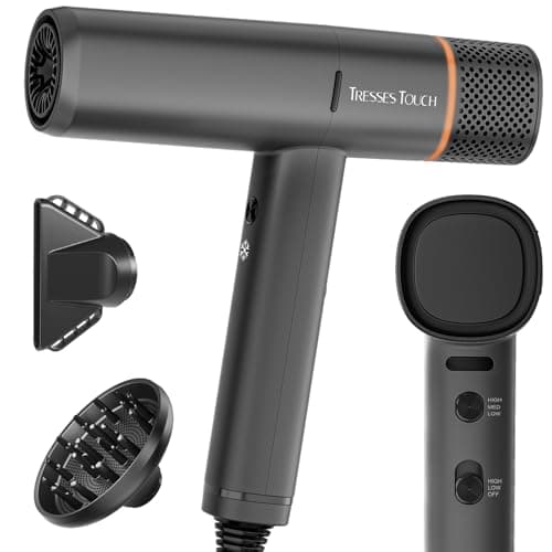 Professional 150K RPM Hair Dryer with Diffuser, 3 Temps/2 Speeds & Negative Ionic, Black