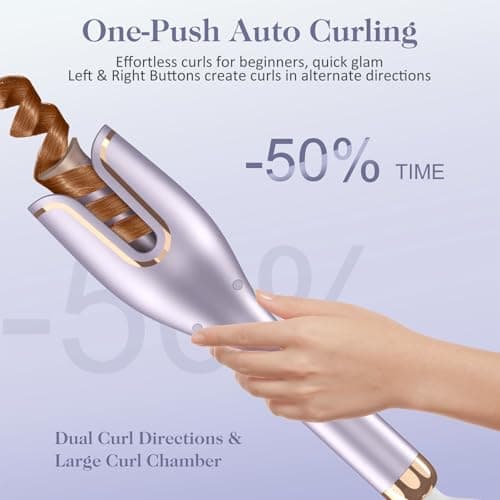 Automatic 1" Curling Iron with 4 Temp, 8 Timer & Anti-Tangle Rotators