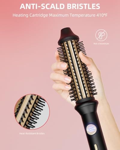 1.26 Inch Heated Round Brush Curling Iron, 10 Temp Settings, Fast Heat, Anti-Frizz Hair Styler