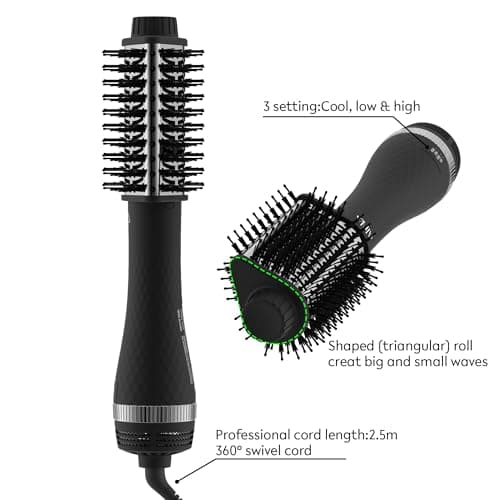 Aina 65MM 2-in-1 Titanium Hot Air Brush & Blow Dryer | 3 Heat Settings, 360° Vented Airflow