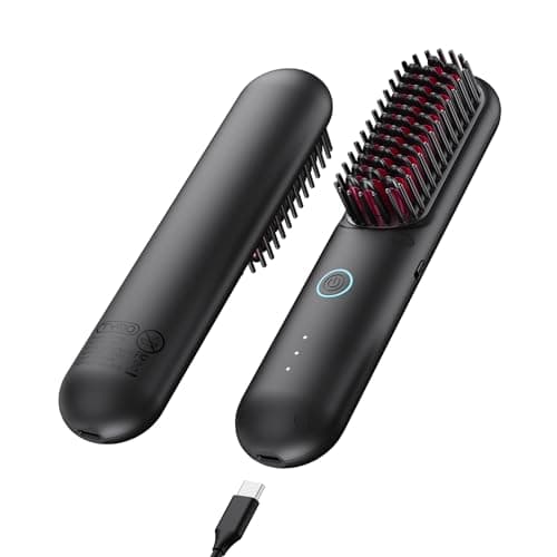 TYMO Portable Cordless Hair Straightener, Mini Anti-Scald Comb for Women, Black