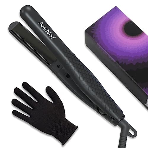 Black Mini Flat Iron, 0.7 Inch Ceramic Straightener for Short Hair, Dual Voltage