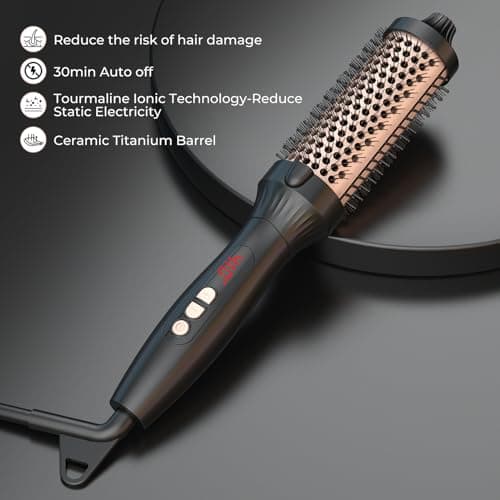 Tourmaline Ionic Ceramic Hair Curling Brush, Fast Heating for Salon-Quality Curls at Home