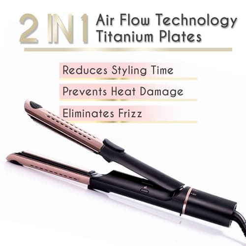 Ella Bella 2-in-1 Hair Straightener & Air Curler • Titanium Flat Iron & Curling Iron • Cooling Air Vents for Easy Stylin