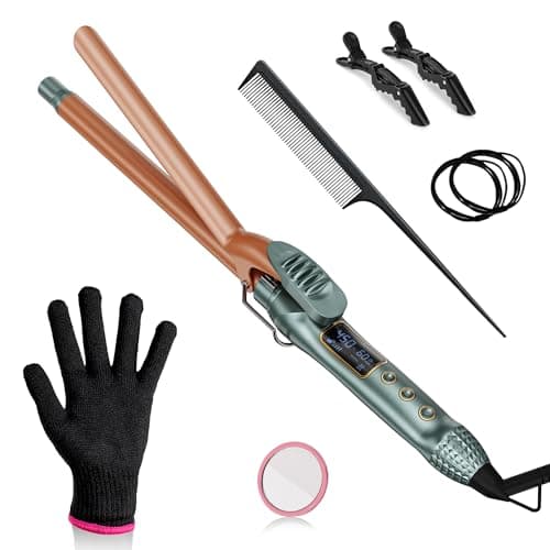 9mm Ceramic Curling Iron for Medium & Long Hair with Adjustable Temp & Heat Glove