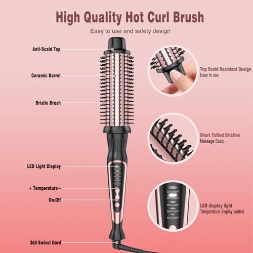 Rose Gold 1.5 Inch Heated Brush & Curling Iron for Volumizing & Styling