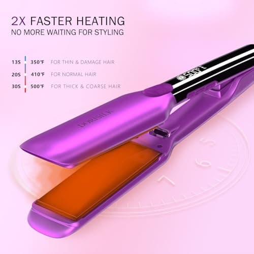 DORISILK Plasma Hair Straightener, 500 Degree Ceramic, 2-in-1 Straightener & Curler (Purple)