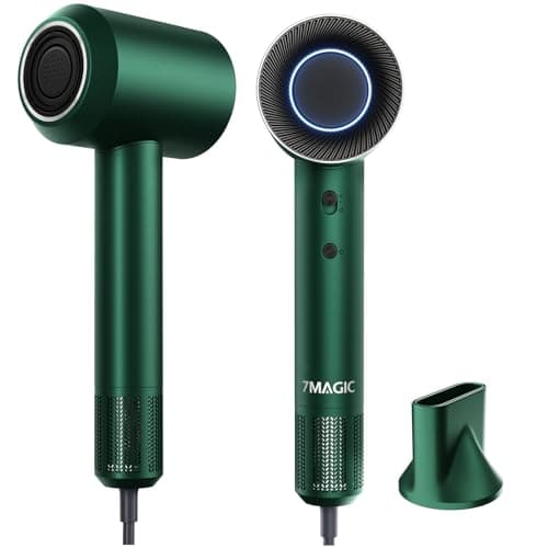 7MAGIC 1400W Ionic Fast Dryer, 110,000RPM Motor, Tri-Colour LED, Magnetic Nozzle, Green