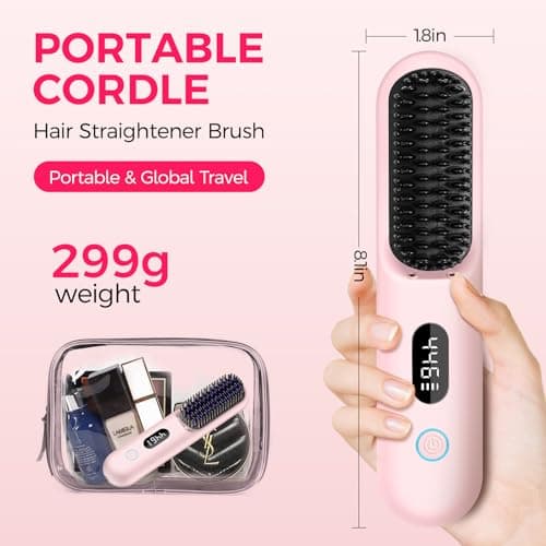 Portable Ionic Hot Comb with 9 Temp Settings, Rechargeable Straightening Brush, Gifts for Women